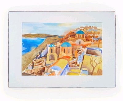 Original Aquarell Santorin Griechenland   Bernhard Gerner   signiert   50x70 cm