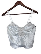 Victoria’s Secret Silver Satin Lace Trim Camisole Top Slip Cami Y2K Fairy