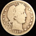 1908-O Barber 25 Cent Quarter 90% Silver Coin