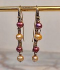 Peach & Ruby 5mm Freshwater Pearl Earrings on Antiqued Gold Tone Metal Earrings — photo 2