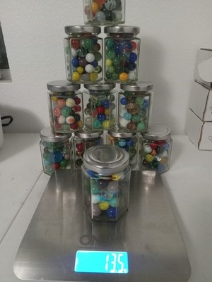 Vintage Marbles Different Sizes And Designs  In Beautiful Jar,