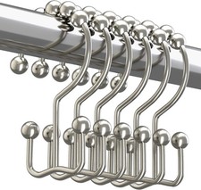 12 Pack Metal Shower Curtain HOOKS RINGS Double Glide Roller Set for Bathroom