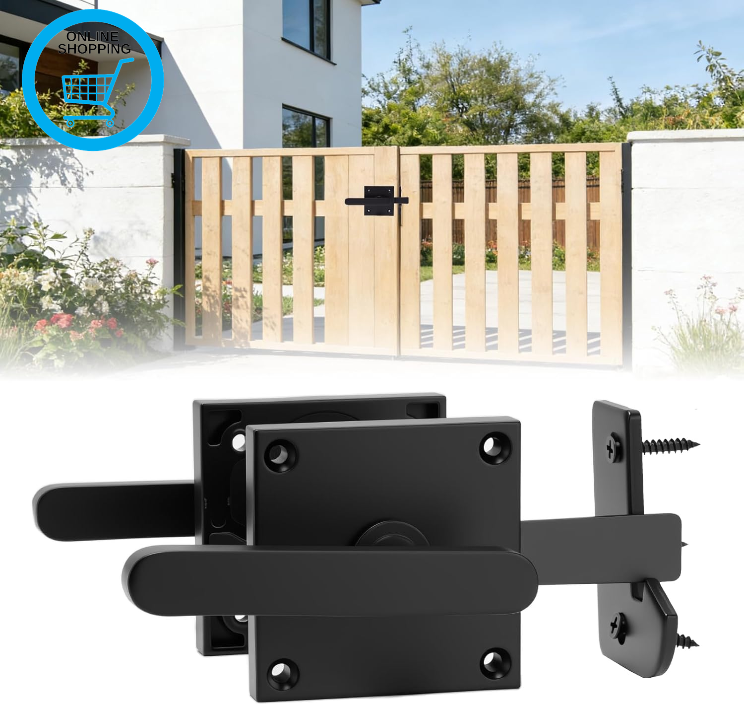 Double Sided Gate Latch, Heavy Duty Garden Gate Latch for Wooden Gates, Aluminum