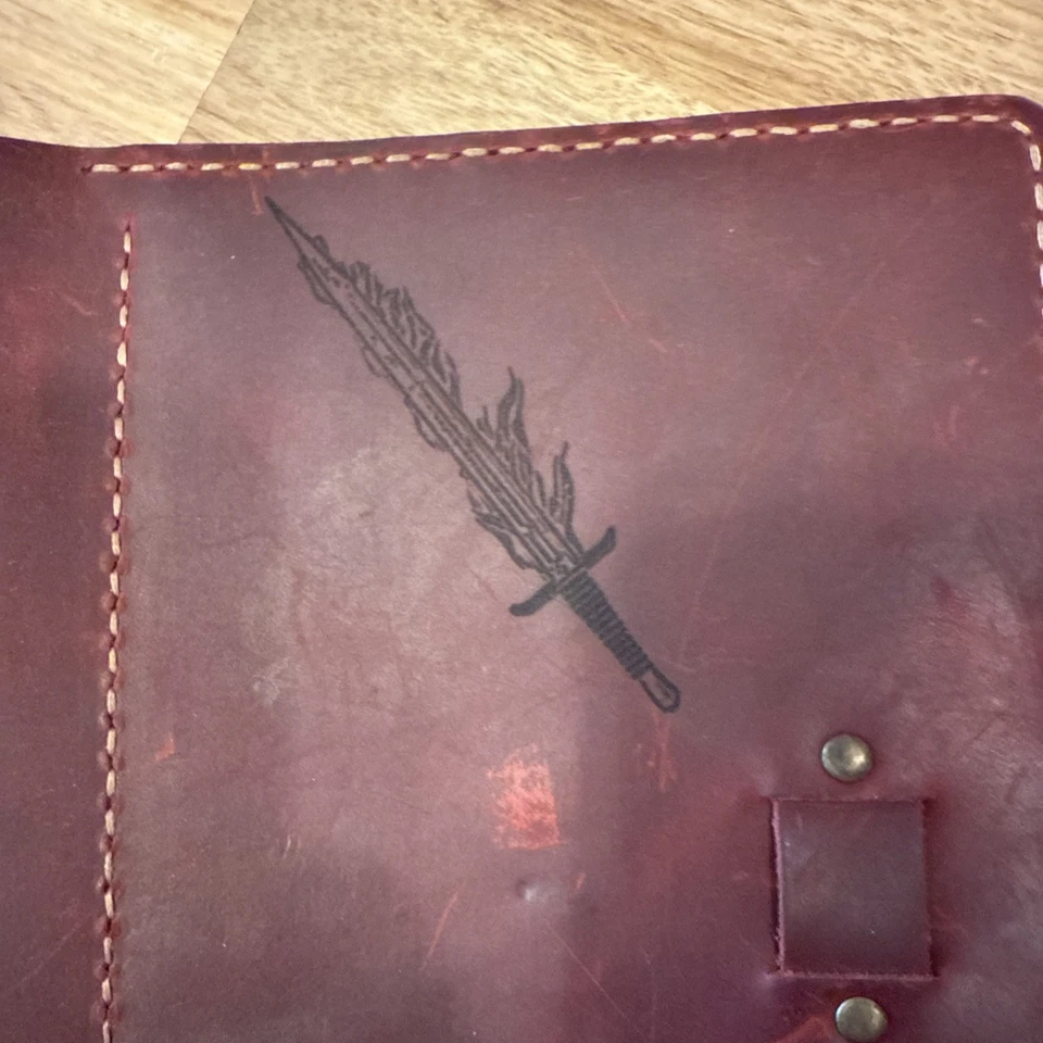 A5 Notebook Red Custom D&D Zelda Style Leather Folio Cover With Pockets - Image 3 of 4