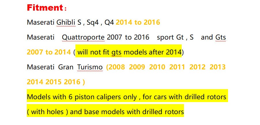 Maserati Quattroporte 2014 REAR Brake pad