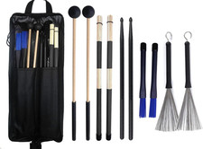 Drumstick Bag with Floor Tom Hooks Includ 5 Pairs Drum Sticks Mallets Brushes Se