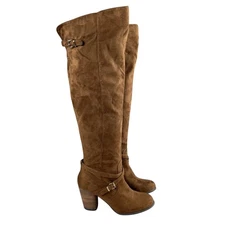 Madden Girl Daallas Over The Knee Boots Women’s 6.5M Brown Faux Suede Block Heel