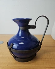 Cobalt Blue Carafe/Pitcher with Metal Handle and Branding serving / decor