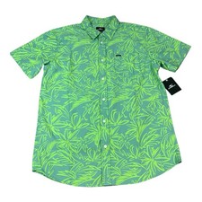 O NEILL SHORESIDE BUTTON UP SHIRT, SHORT SLEEVE, GREEN PALMS, MEN S SIZE MEDIUM