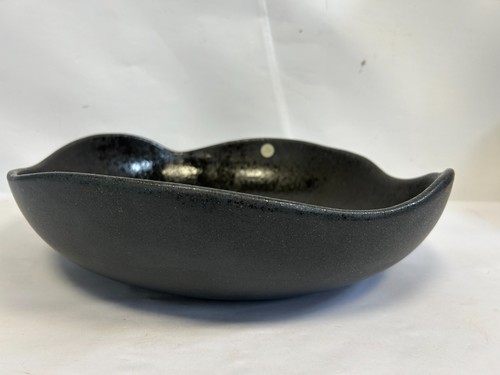 Unique Artisan Black Glazed Ceramic Bowl Scalloped Edge Centerpiece | H4T G120 - Picture 8 of 12