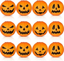 12 Pcs Halloween Paper Lanterns 12 in Orange Pumpkin Decor Jack O Lantern Faces