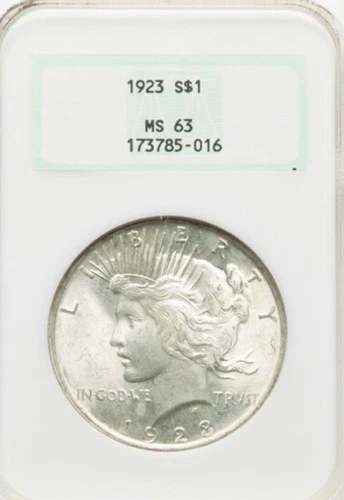 1923 Peace Silver dollar NGC MS 63 Older Generation Holder
