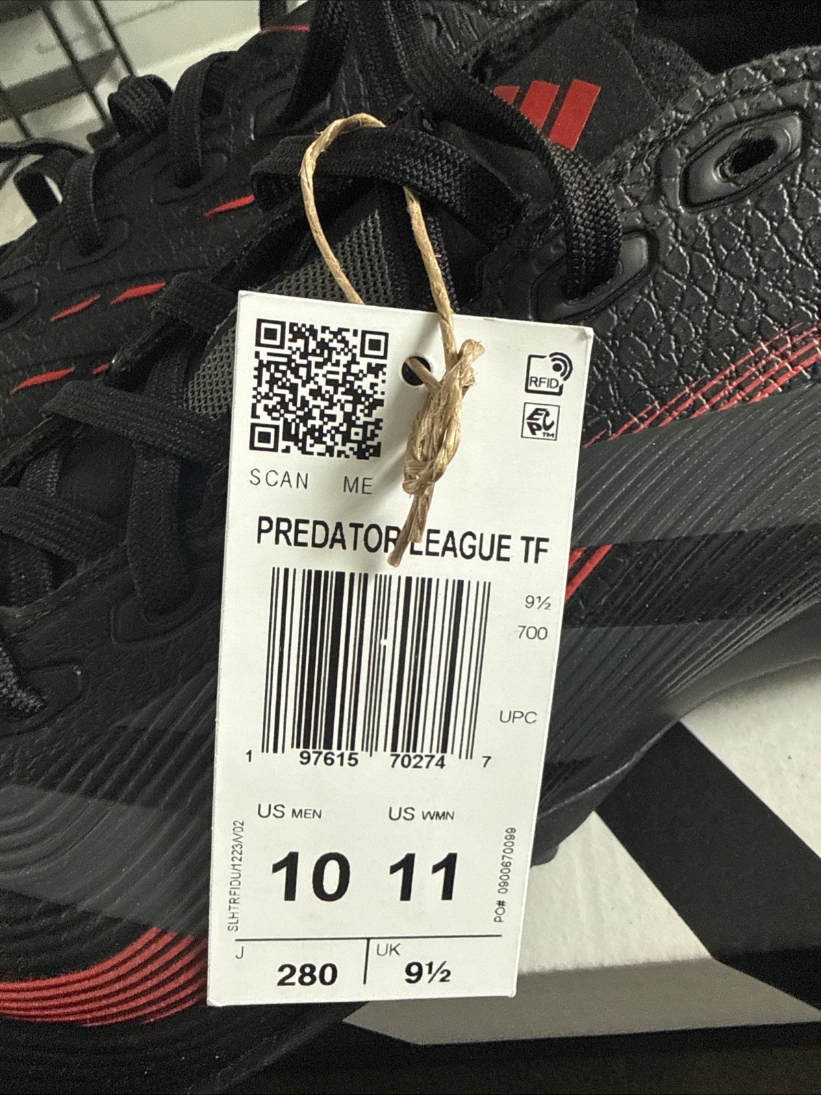 NEW Adidas Predator League TF Turf Soccer Shoes Black Red ID3768 Men’s Size 10 thumbnail 2