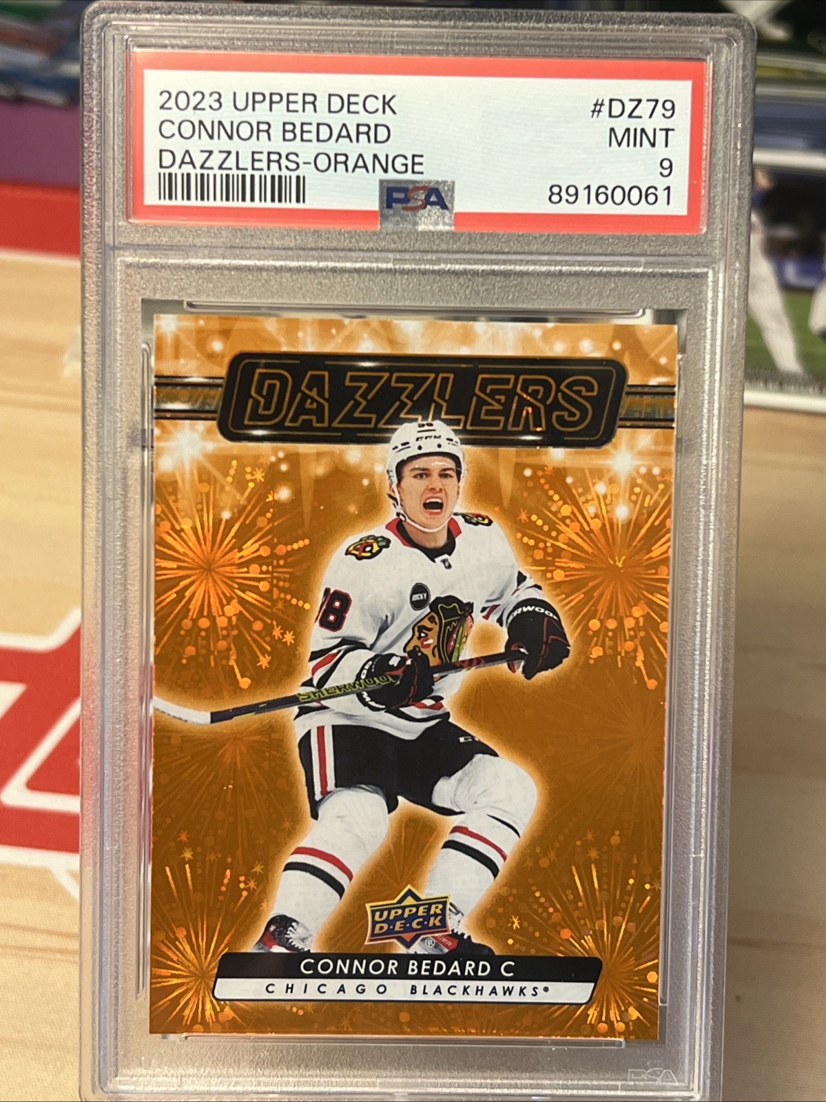 2023 UPPER DECK CONNOR BEDARD ROOKIE DAZZLERS ORANGE Psa 9 Chicago Blackhawks