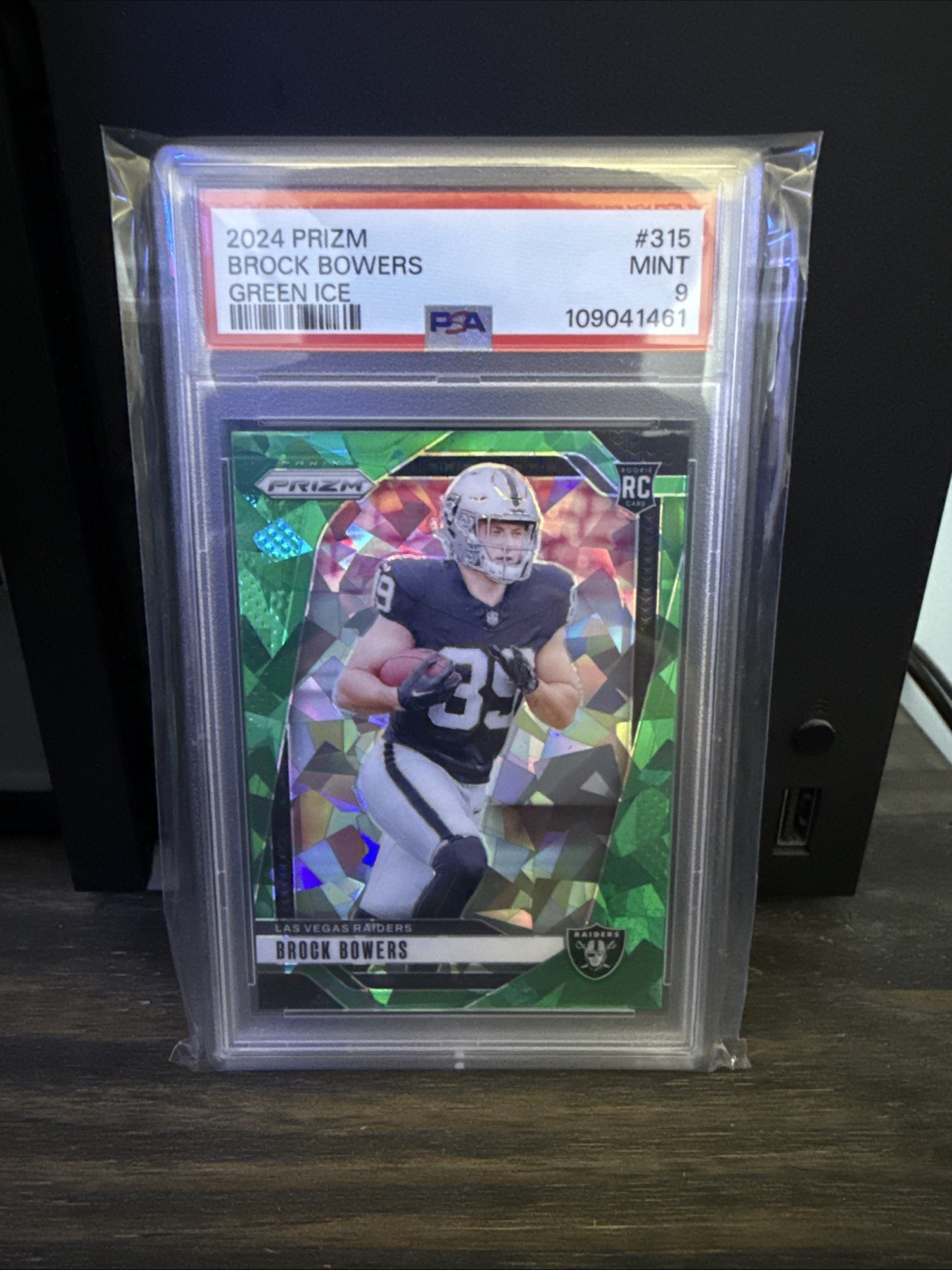 2024 Panini Prizm - Rookies Brock Bowers #315 Green Ice Prizm (RC) PSA 9