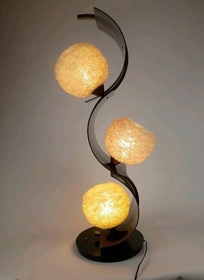 Vintage MCM Spaghetti Spun String Lucite Table Lamp S Shaped 1960's 1970s