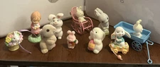 Vintage Lot Of 10 Hallmark/Enesco Etc Miniature Easter Bunny Figurines,fuzzy Etc