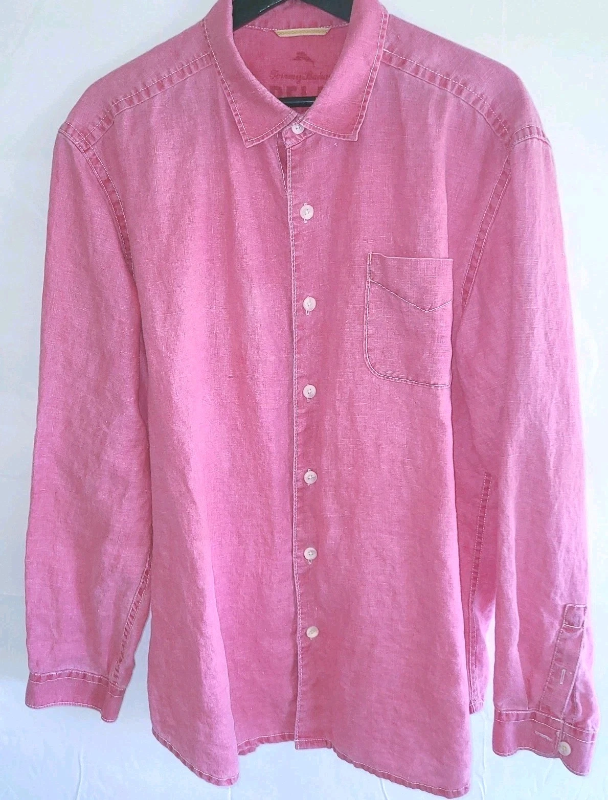 Tommy Bahama Relax Mens Large Long Sleeve Button Front Linen Shirt Pink