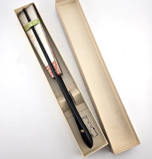 Vintage Japanese Folding Fan Black Lacquered Ribs New in Original Box 