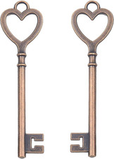 30Pcs Heart Shape Skeleton Key Charms for Wedding, Jewelry Retro Decorative Cr