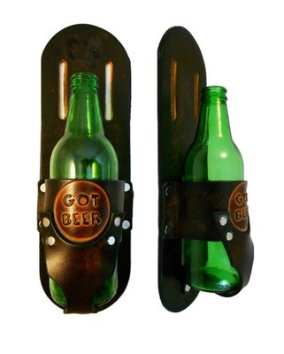 Hand-Crafted Leather Beer Holster, Drink Beverage Holder, Many Tooled Designs