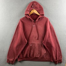 Vintage Nike Center Swoosh Hoodie Mens XL Cherry Red Faded Paint 90s Sweatshirt