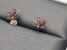 14K Yellow Gold Flower Ruby Stud Earrings Yellow Gold Studs Minimalist Studs