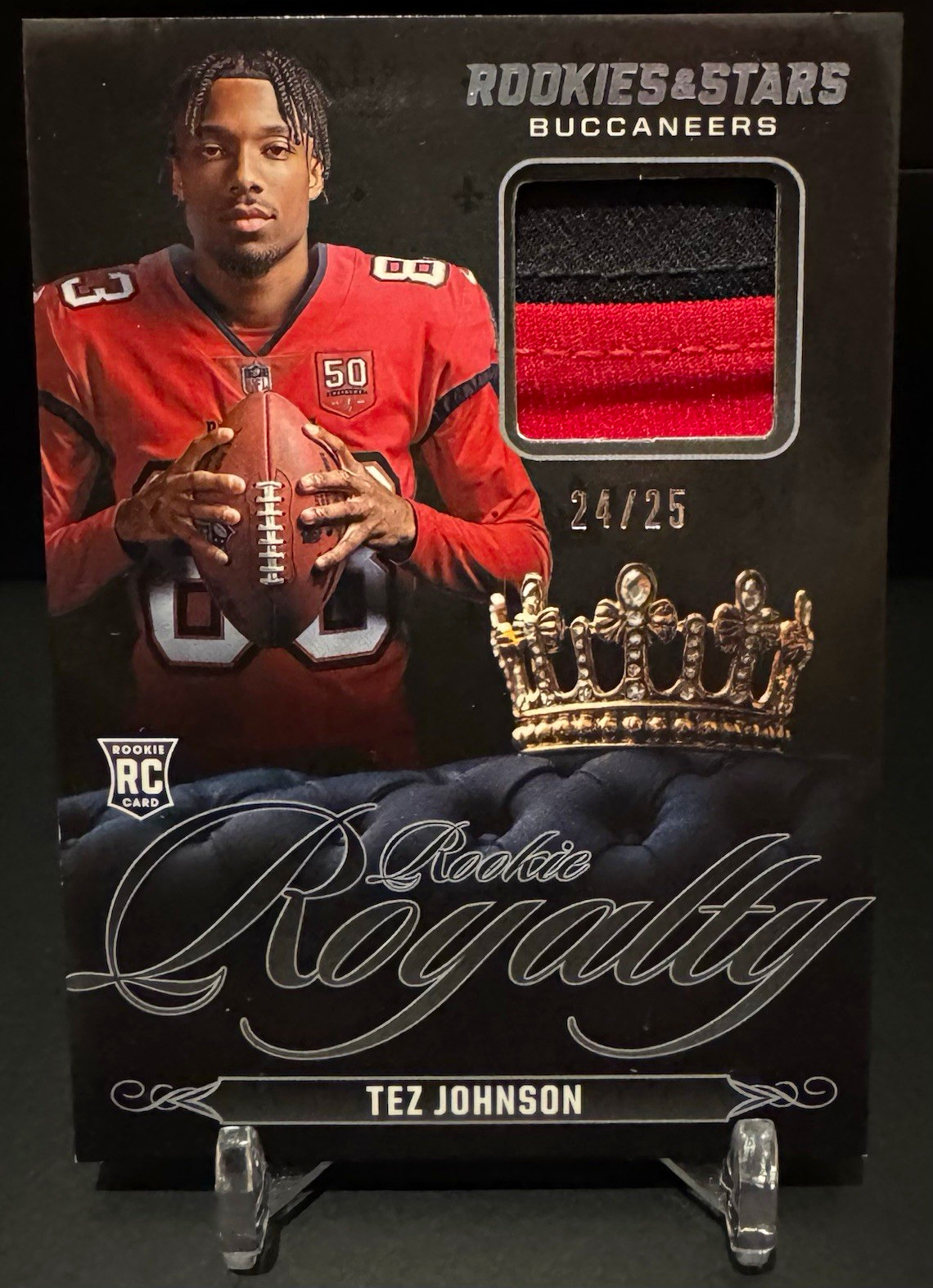 Panini 2025 Rookies & Stars Tez Johnson Tampa Bay Buccaneers RC MEM Prime /25