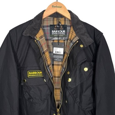 Barbour International Wax Jacket A7 Mens 36 XS Black Biker Belted