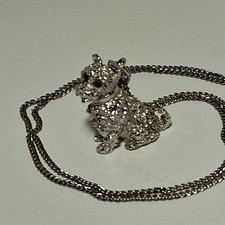DOG Puppy Rhinestone Silver Tone Necklace Jewelry 18 inch
