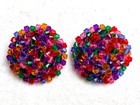 Vintage large ROCKABILLY colorful bicone beaded wired cluster earrings RUNWAY — photo 2