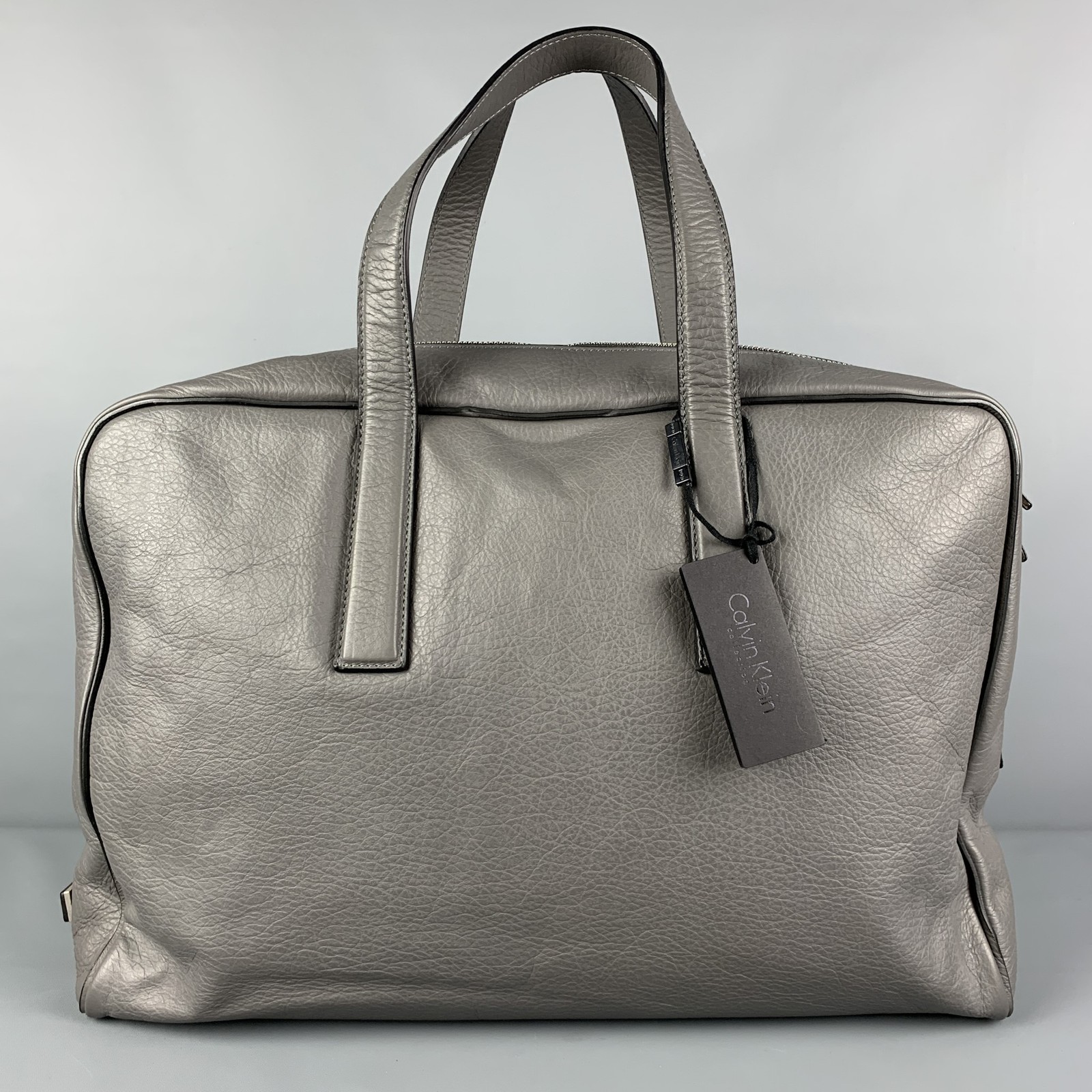 Bolso De Viaje De Cuero Gris Calvin Klein Collection