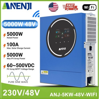 5KW 48V Solar Inverter Hybrid On Off Grid 220V 230V MPPT 100A 500V Charger WIFI