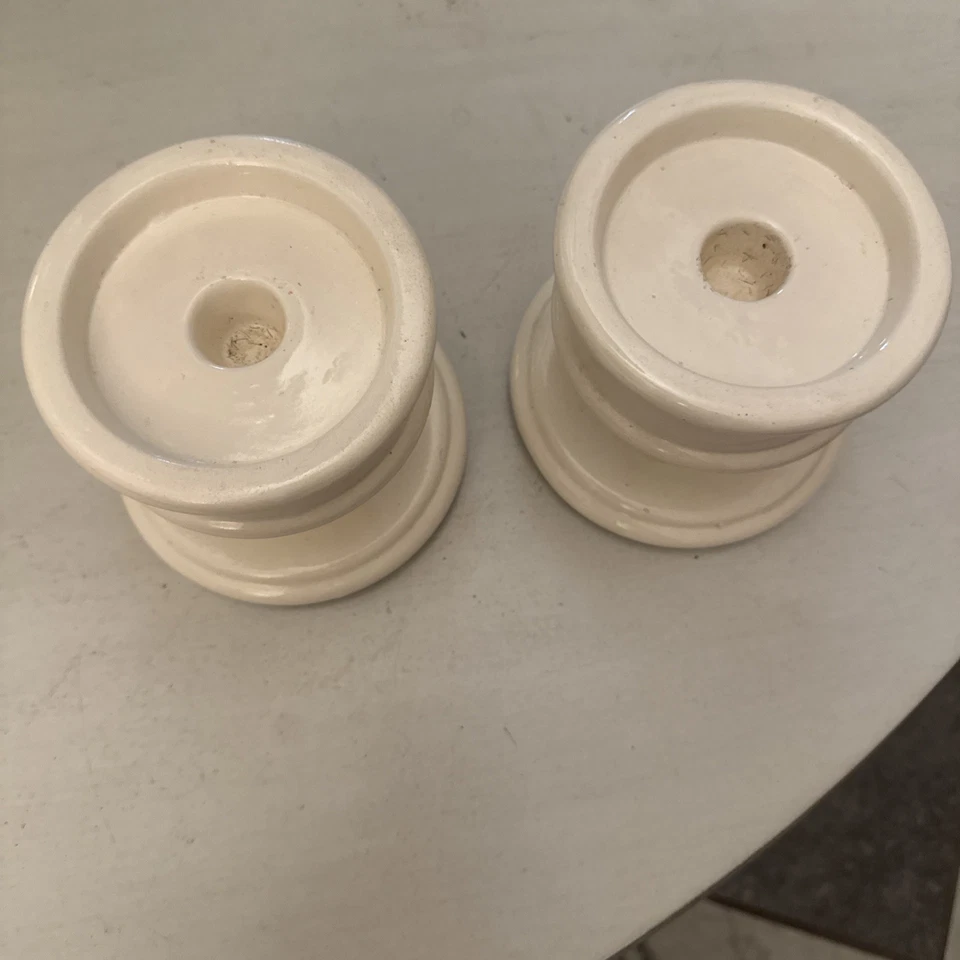 (2) Pier One WHITE Taper Candle Ceramic Holders - Image 3 of 4