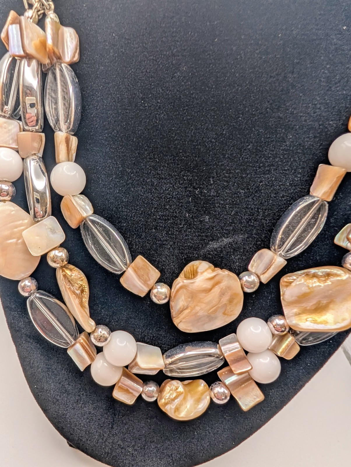 Statement Shell Bead Necklace Multi Strand Silver… - image 2