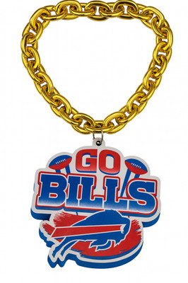 GO Bills Big Chain 3D Foam Logo 7.5x7 Inch Buffalo Fan Necklace w/ 34  Chain