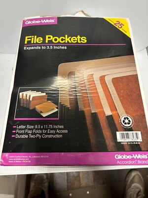 2- Globe Weis File Pockets: Expands to 3.5 in: Letter Size 9.5 x 11.75: 25 pack
