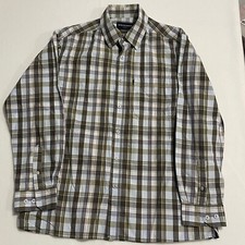 Breakaway Mens Long Sleeve Collared Shirt Button Up Plaid Size M Olive Brown Gr