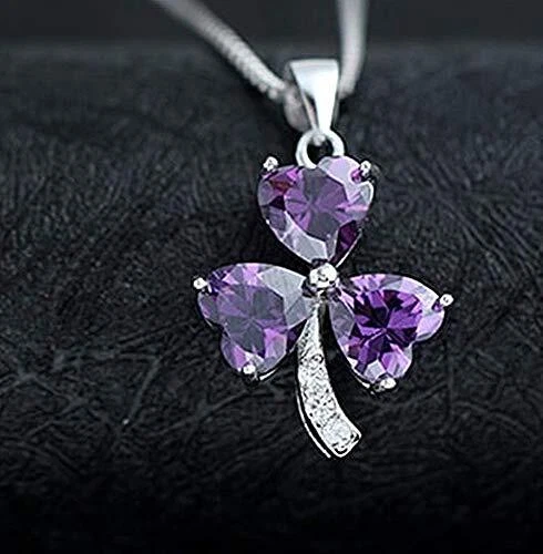 Ciondolo da Donna Fiore Trifoglio Brillantini Viola Colore Argento L.2467 - Immagine 2 di 4