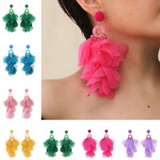 Women Handmade Flower Cloth Drop Dangle Earrings Summer Statement Boho Jewelry