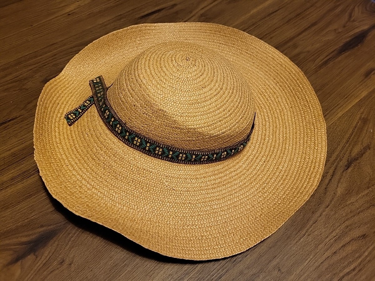 Vintage Genuine Imported Leghorn Straw Hat Wide Brimmed Dress Sun Size 23  READ