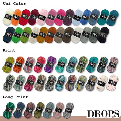 Drops 50 g Fabel Sockenwolle Schurwolle superwash Garn Stricken Häkeln 55 Farben