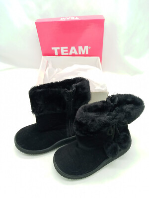Team Brand Children Girl Black Winter Boots Faux Fur Lined Size 7