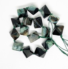 Black Green Agate Quartz Beads. Pyramidal Druzy Beads 20x20mm. 4 pieces