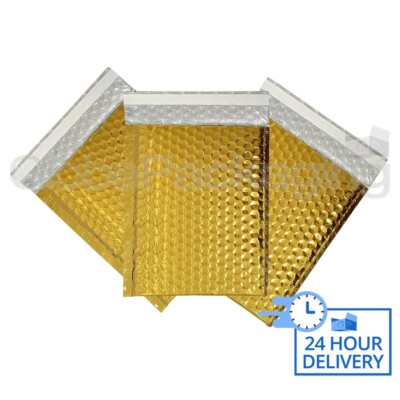 1000 x GLÄNZENDE METALLIC GLANZ GOLD FOLIE LUFTPOLSTERUMSCHLÄGE TASCHEN 180x250mm D/1