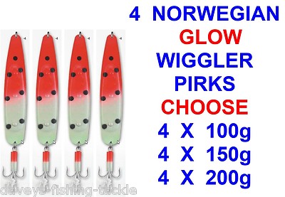 4 NORWEGISCHE FLUO GLOW TORSK WIGGLER PIRKS MEERESANGELN NORWEGEN BOOTRUTE DORSCH KÖDER