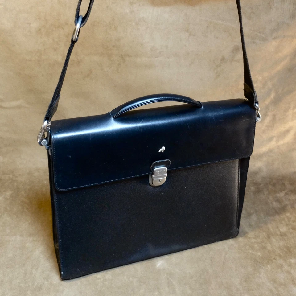 MANDARINA DUCK sac Besace sacoche épaule / cuir & tissu noir / vintage 80's TBE - Photo 1/4