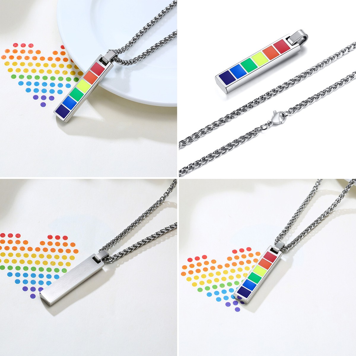Love Is Love Rainbow Pride Pendant Necklace - Glass Convex LGBTQ+ Necklace For Women & Men, 45+5cm Chain - View #11