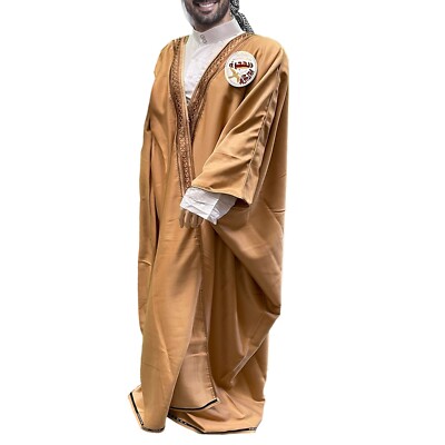 Herren PREMIUM 3 Viertelärmel Arabisch Bisht Off Weißgold Umhang arabisches Kleid