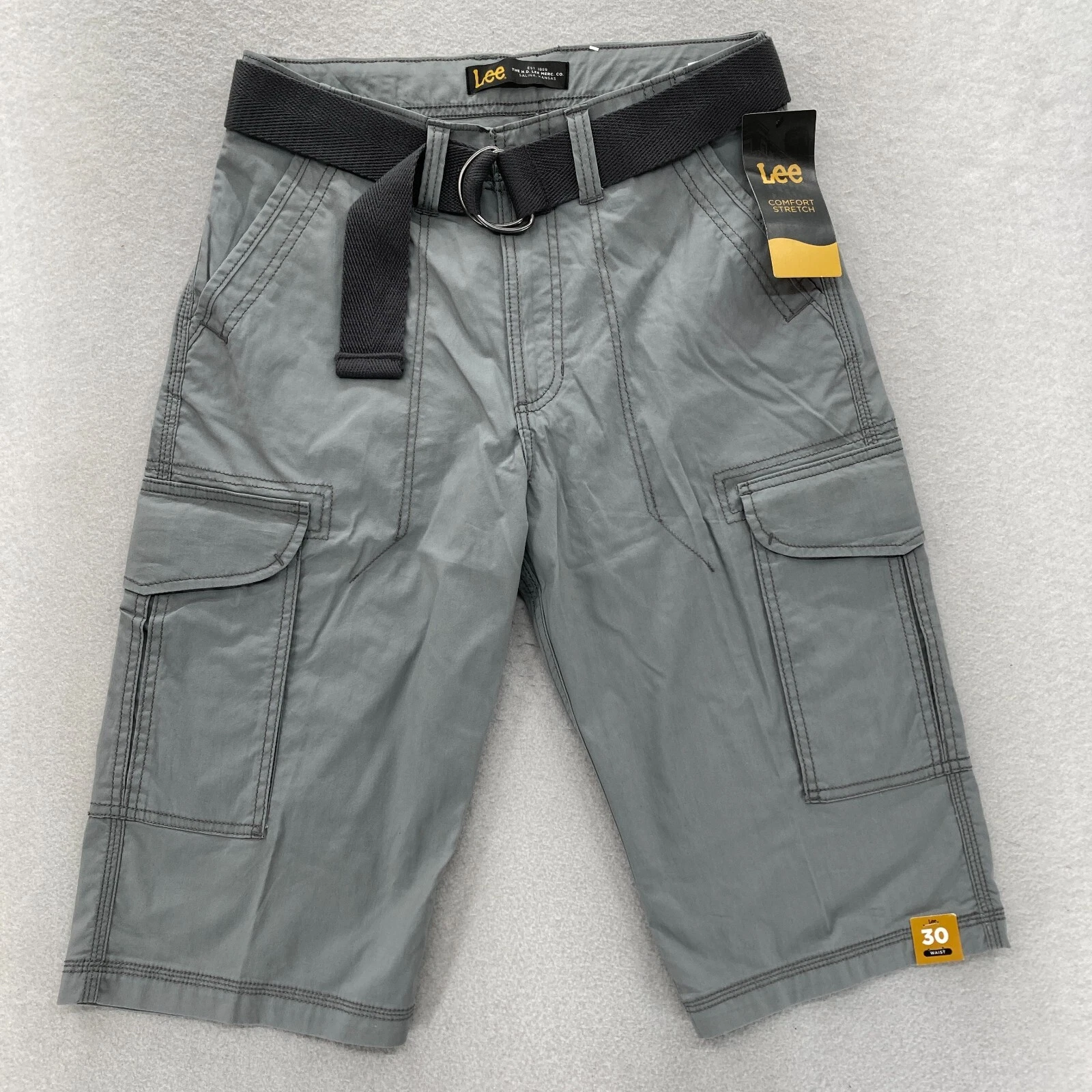 Lee Belted Cargo Shorts Mens 30 Light Gray Comfort Outdoors Hiking Workwear NWT